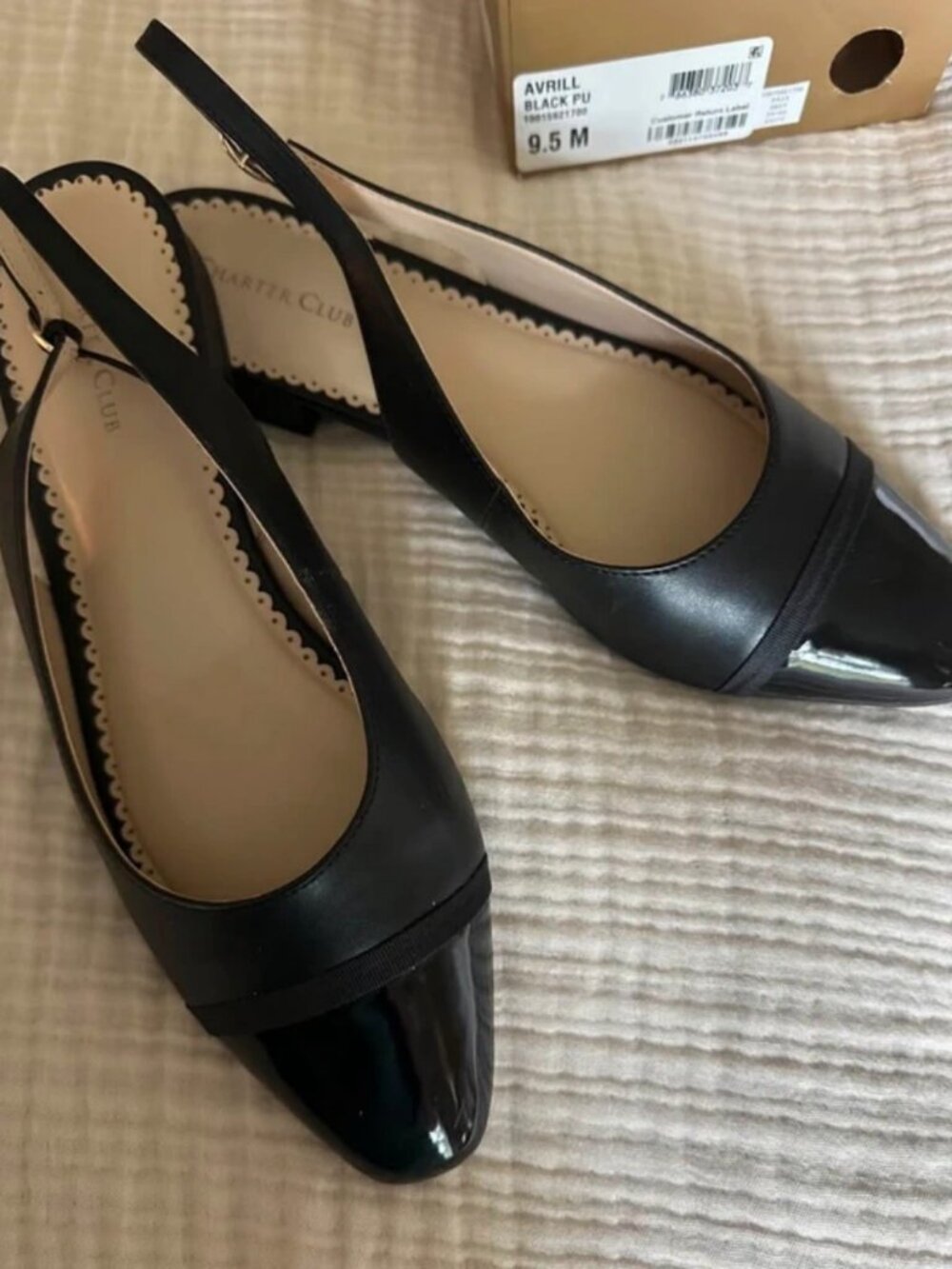 Charter Club Averill Women’s 9.5M Black Slingback Pumps Cap Toe Heels w/ Box